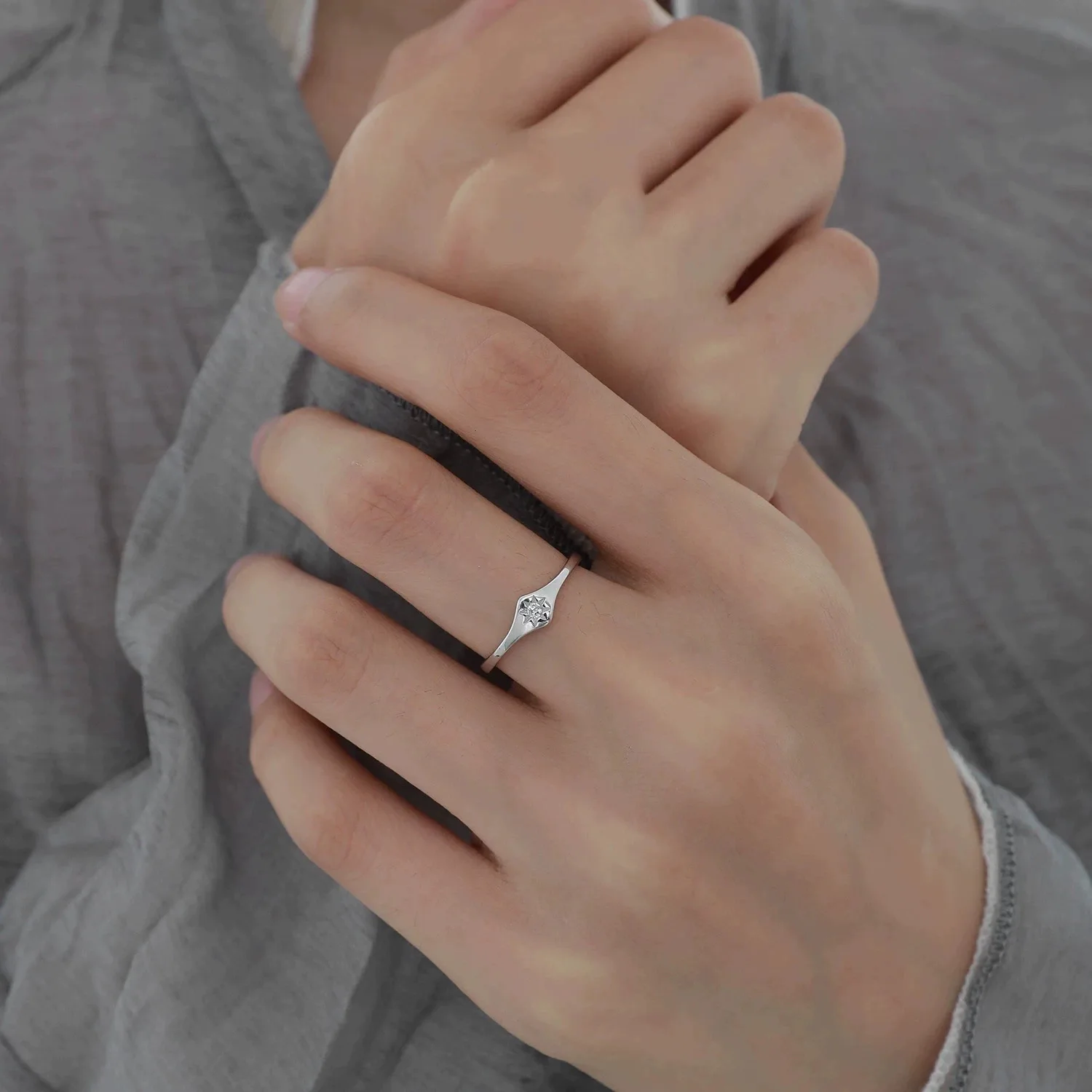 Silver Tone Eight-pointed Star Adjustable Open Ring Niche Luxury Minimalist Elegant Finger Jewelry Gift for Women