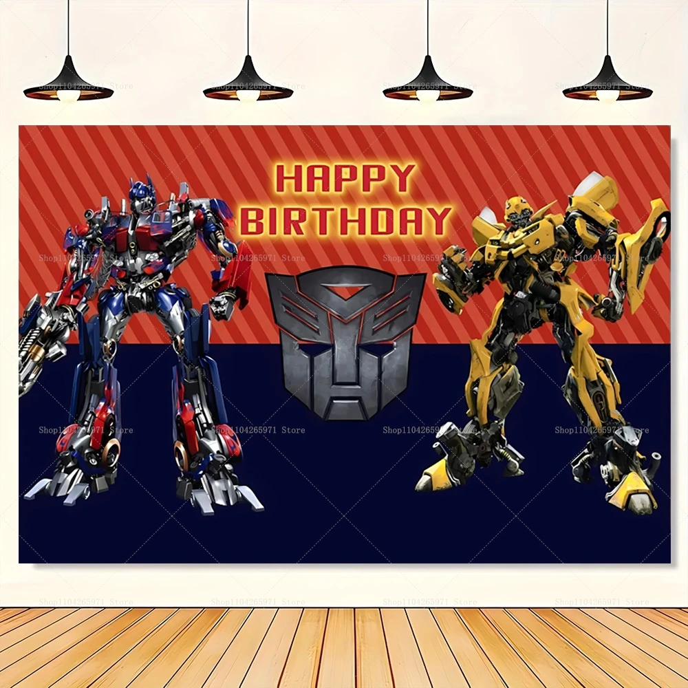 Transformers Bumblebee Optimus Prime Backdrop Happy Birthday Robot Theme Kids Boys Party Photo Background Banner Decor Supplies view 6