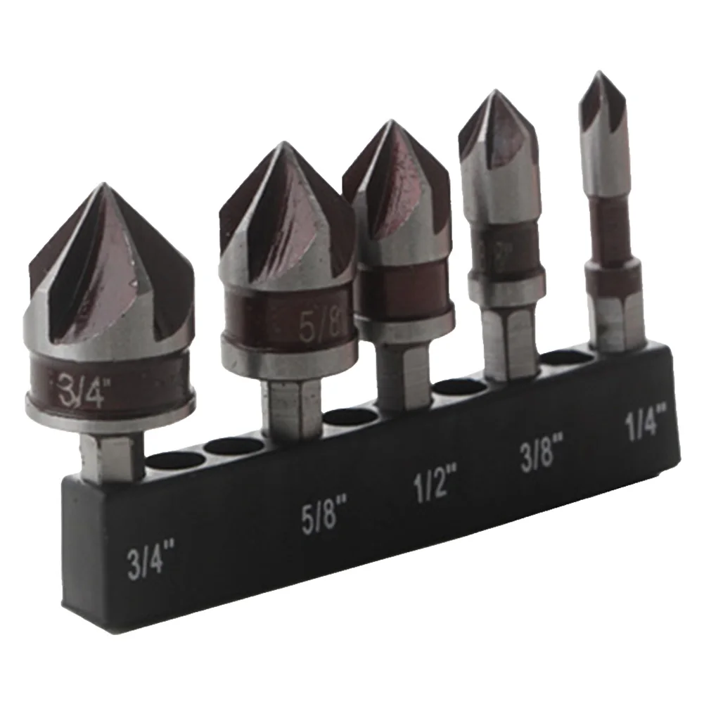 5 STKS Verzonken Bits 82 Graden 5 Fluit 1/4 Inch Hex Schacht HSS Hex Afschuining Saai Boor Ontbramen Bit voor Hout Metaal Plastic