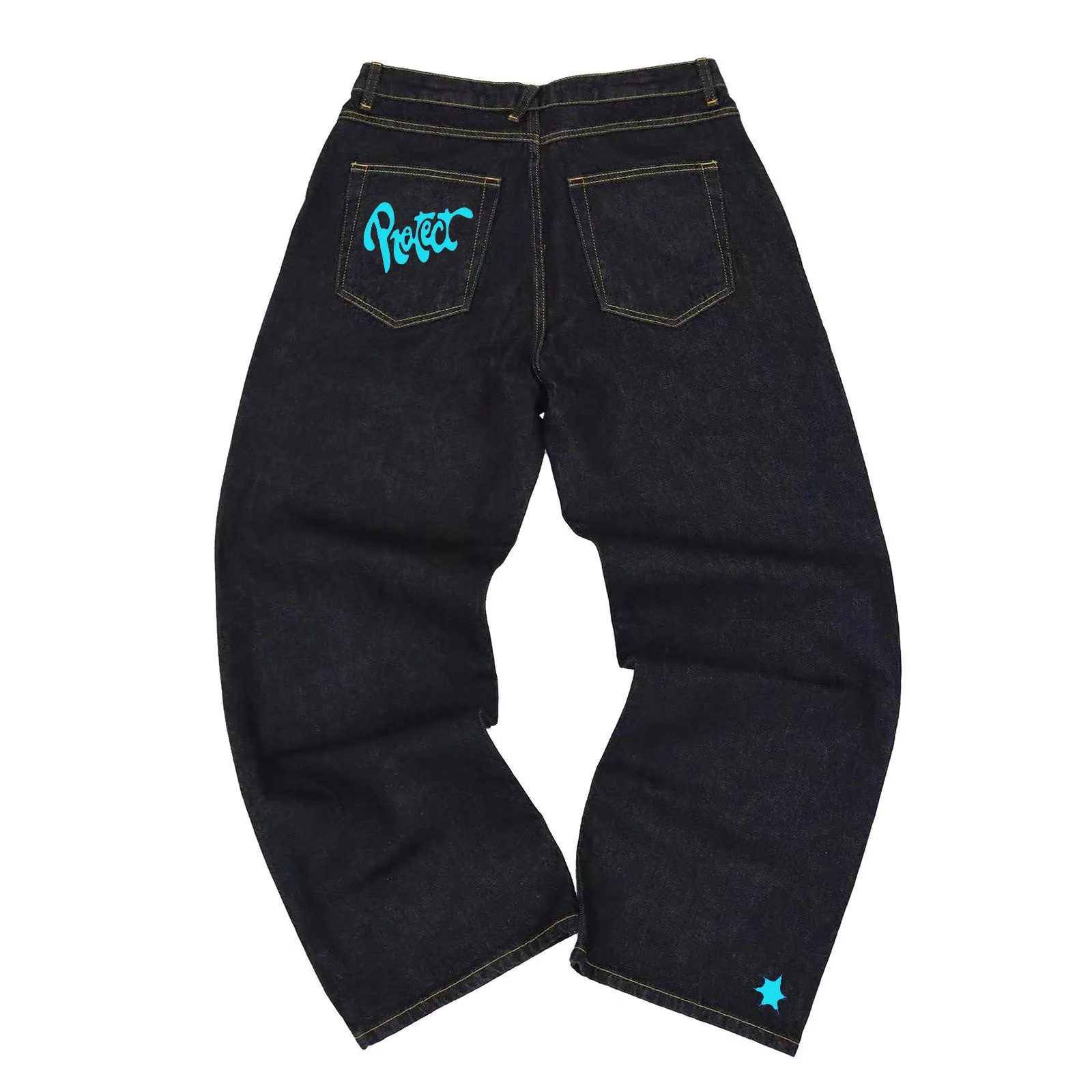 American style streetwear protect graphic jeans men high street denim pants harajuku y2k straight wide leg jeans men clothing