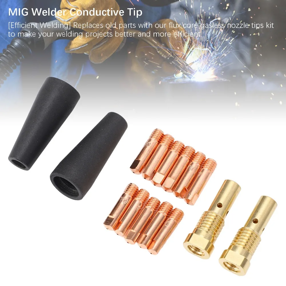 15pcs 0.031in Tip Size Flux Core Gasless Nozzle 0.039in Electrode 15 Pcs Set Gasless Nozzle Tips Kit K3493-1 Model