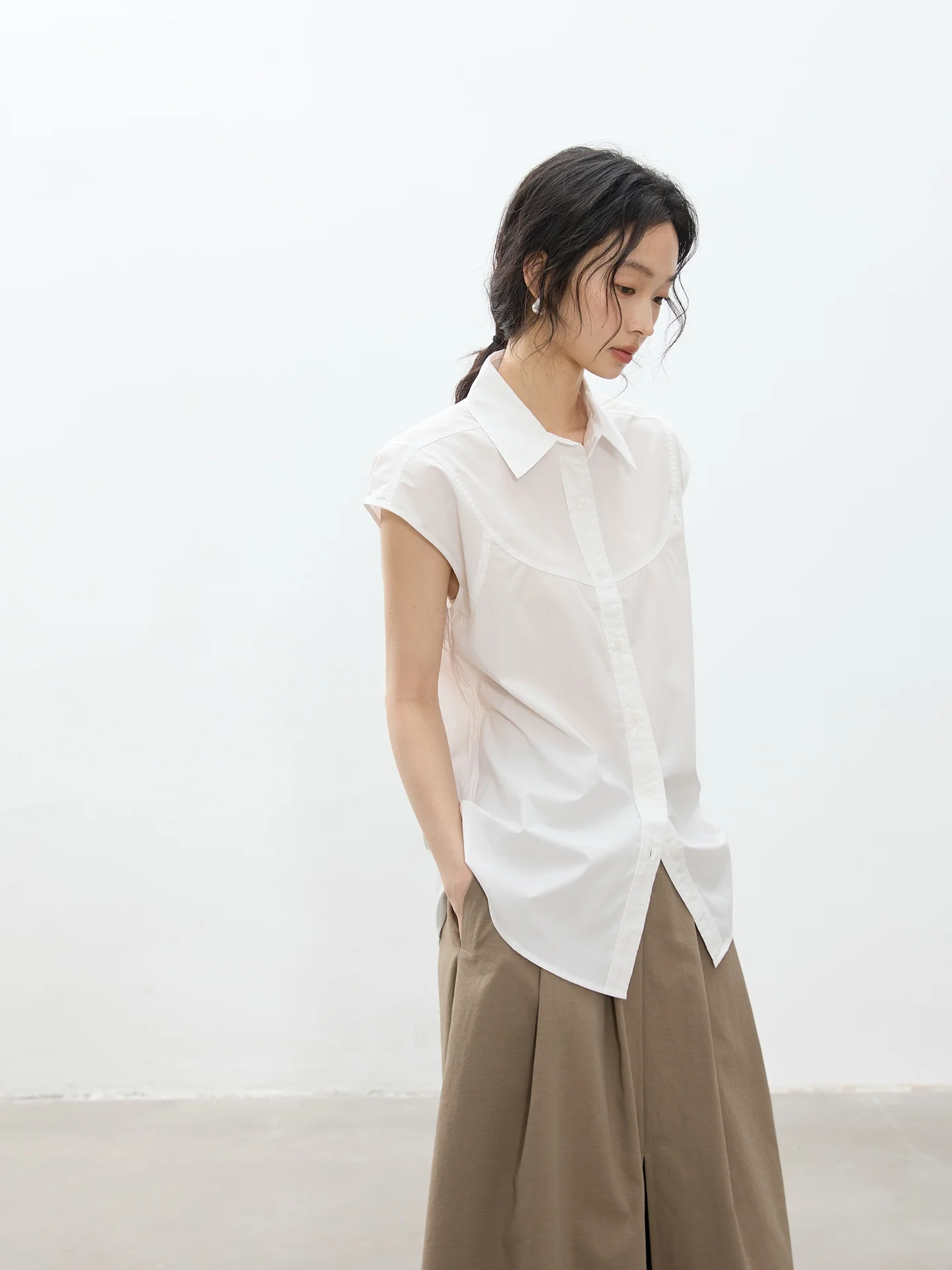 

Spring Summer New Women's ort Sve Casual irt Pure Color Versatile Loose Fit Polyester Fiber Casual Sle irt