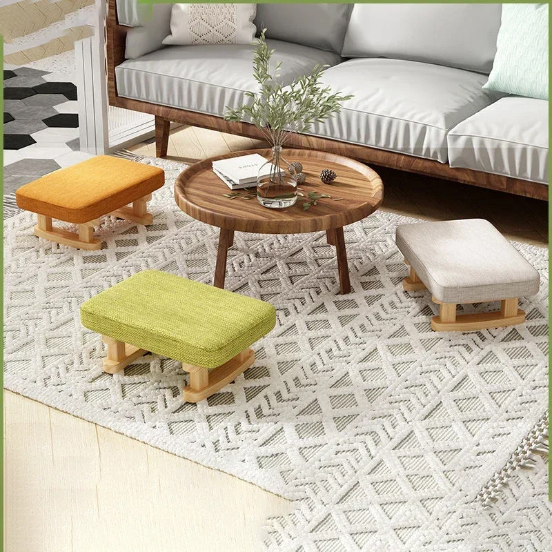 %%Colofull Small Wooden Stool Footrest Seat with Non-Slip Pad Small Square for Household Living Room