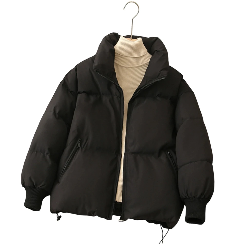 Daily Commuting Blue Down Cotton Jacket Stand Collar Parka Jacket Parka Long Sleeve Loose Fit Down Cotton Fill