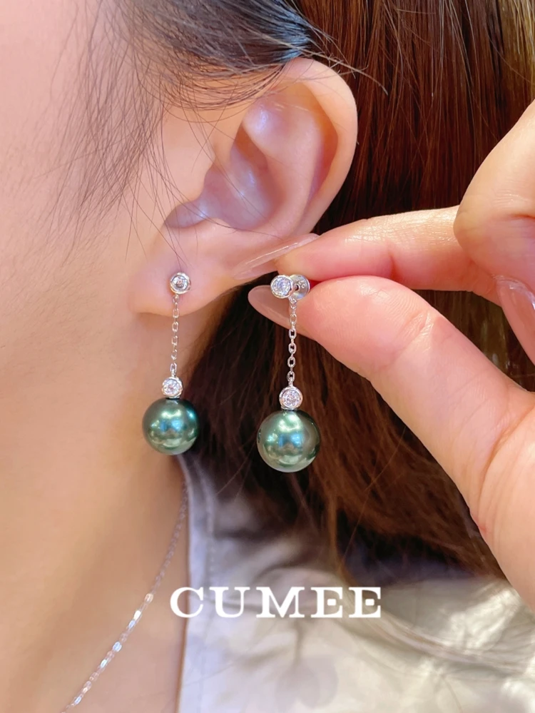 CUMEE Simple Luxury Simulated pearl Peacock Green Bead Drop Earrings Women  Silver Plated Gold Earrings