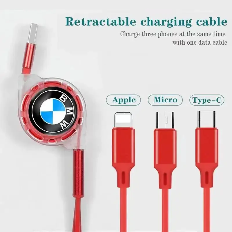 3 in1 Micro USB Type C Charging Cable Multi Charger For Bmw M Performance M1 M3 M5 M6 F01 F20 F10 F13 F15 F16 F30 F34 F32 E91 X5