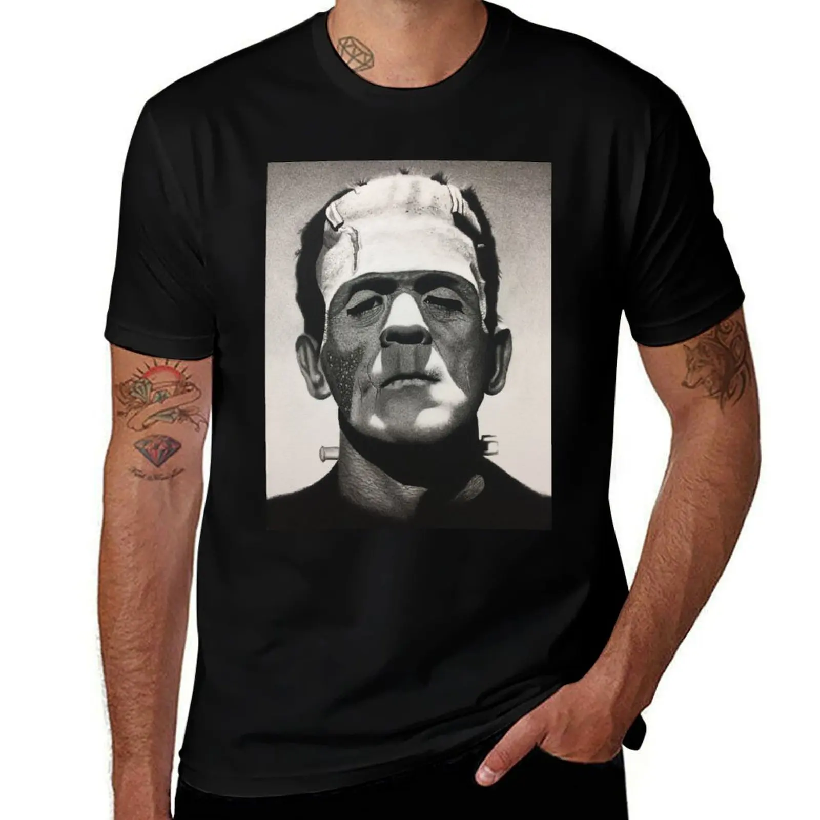 

Classic Monster Frankenstein Charcoal Drawing T-Shirt cotton t shirts man 100% man t shirts for men