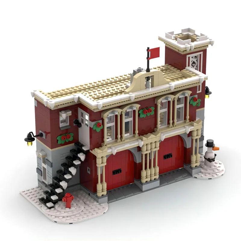 Building Block MOC-156854 Winter Fire Station Building Model 1086PCS Adult and Children's Puzzle Education Birthday Toy Gift