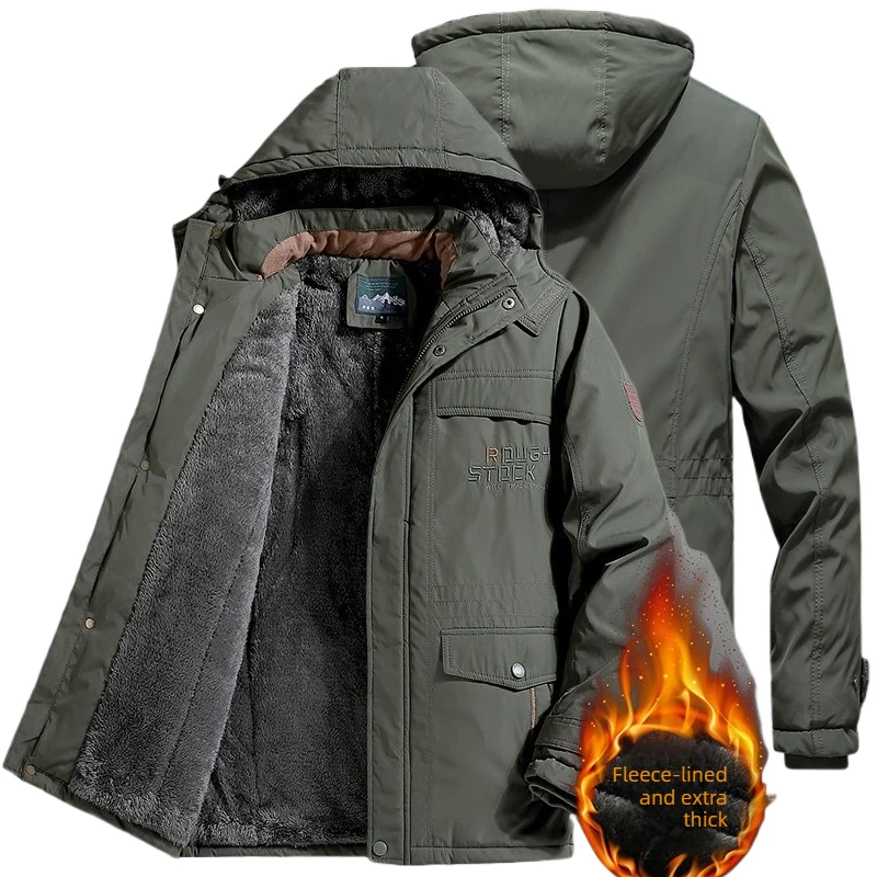 

Winter Parka Fleece Lined Thickened Coat Long Jacket Oversize Heavyweight Warm Windproof Outdoor Casual Hooded Jacket for Men