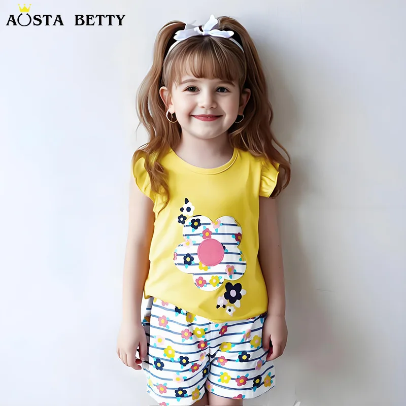 

summer new girls short-sleeved set European and American style children's flower embroidered two-piece set cross-border supply