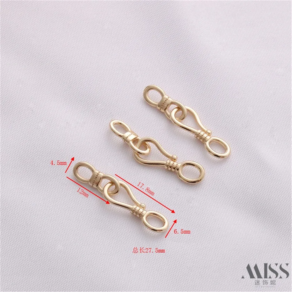 14K Gold Button 8 Characters + Fish Hook Buckle Question Mark Buckle Connection End Buckle DIY Handmade Bracelet Accessories