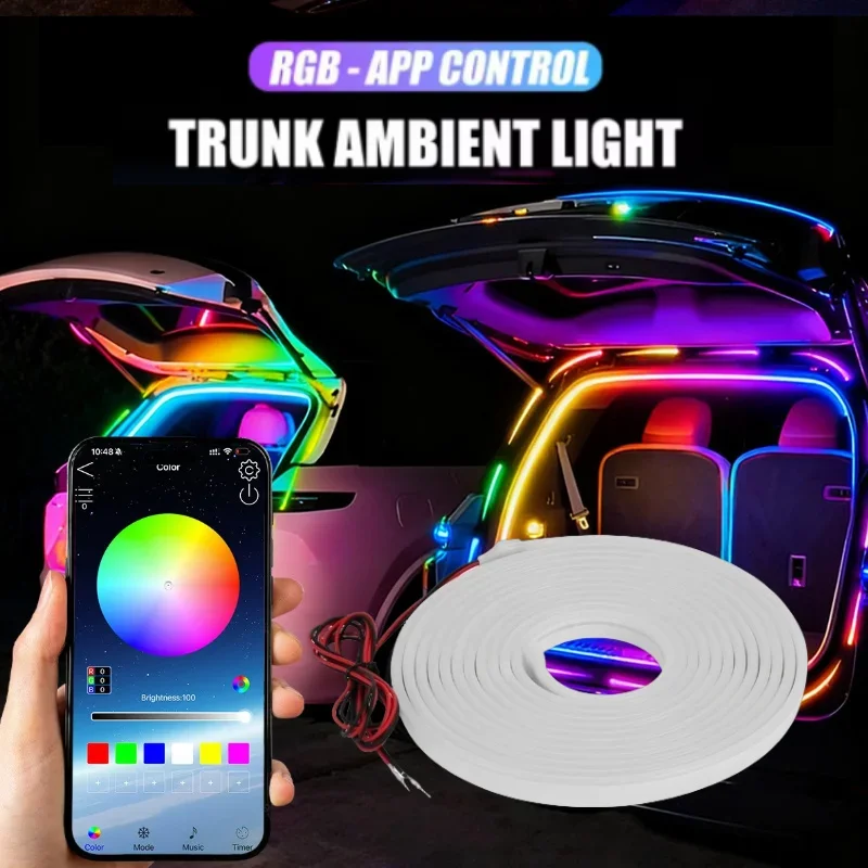 

12V Dynamic Flowing Car Trunk RGB LED Strip High-Brightness Wiring Automatic Sensing Tailgate Light Strip Tool-Free Installation