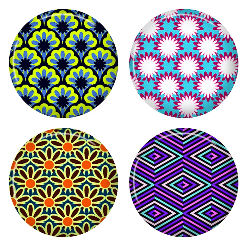 

8-40mm Photo Glass Cabochon Pattern Round Glass Cabochons Colorful Beautiful Cameo Geometry Wo03