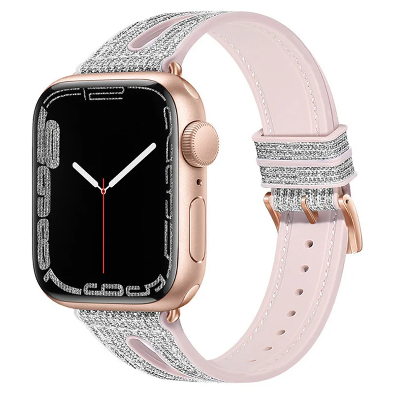 애플 워치 밴드용 실리콘 스트랩, 여성용 PU 스킨 스트랩, iwatch 시리즈 울트라 8 7 SE 6 5, 44mm, 40mm, 45mm, 41mm, 49mm, 42mm, 38mm