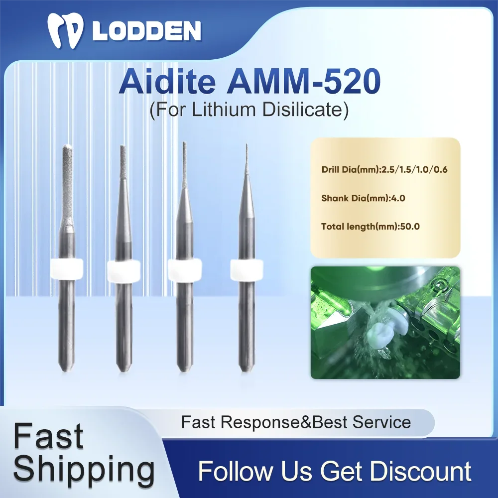 Dental Milling Burs for Aidite AMM-520 For Grinding LIthium Disilicate CAD CAM Lab Materials D4-50-0.6/1.0/1.5/2.5mm