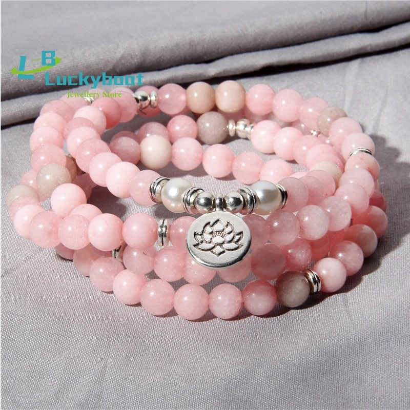 

Natural Stone Bracelet Women 108 Mala Yoga Necklace Pink Jades beads Bracelets for Women Fashion Jewelry 2022