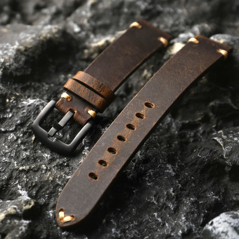Handmade Head Layer Cowhide Leather Strap 18 19 20 21 22MM Aged Brown Italian Leather Men Watch Bracelet Suitable For Mechanical
