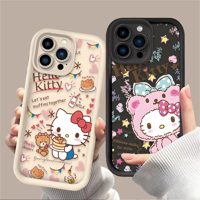 Sanrio Hello Kitty Phone Case for IPhone 17 Air 16 16E 15 14 13 12 11 Pro Max X XS Max XR SE 2020 SE4 7 8 Shockproof Full Cover
