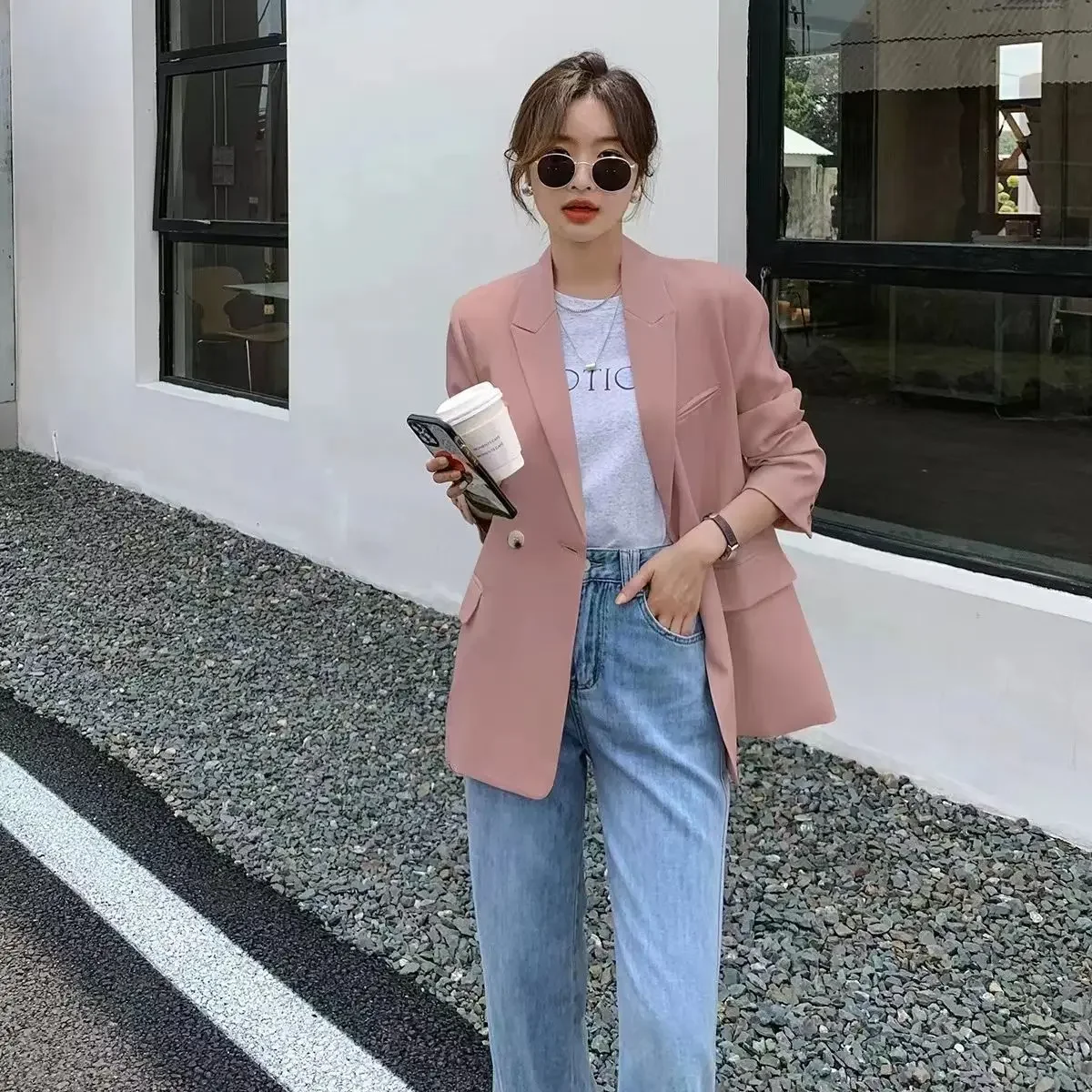 Outerwears Long Jacket Dress Pink Clothes Solid Blazer Woman Coats For Women Loose Over Trend 2024 Elegant Classy New Arrivals