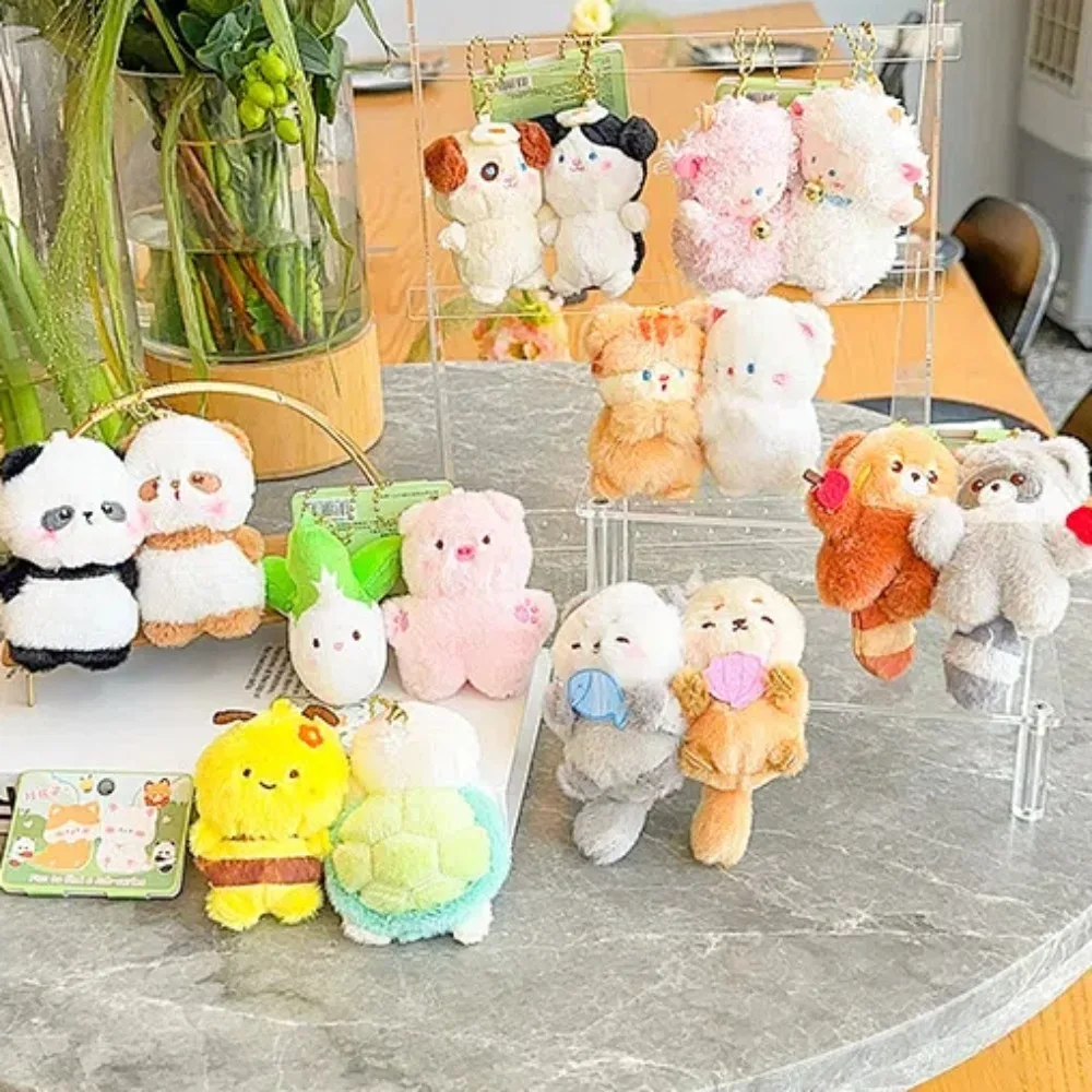 

2pcs/set Sheep Magnetic Otter Keychain Dog Panda Cartoon Couple Pendants Bear Mental Fruit Bag Charm Boys