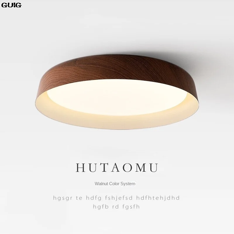 GUIG Bedroom Light Middle Walnut Wood Ceiling Light Japanese Wabi-Sabi Master Bedroom Light Simple Nordic Round Book Room Light