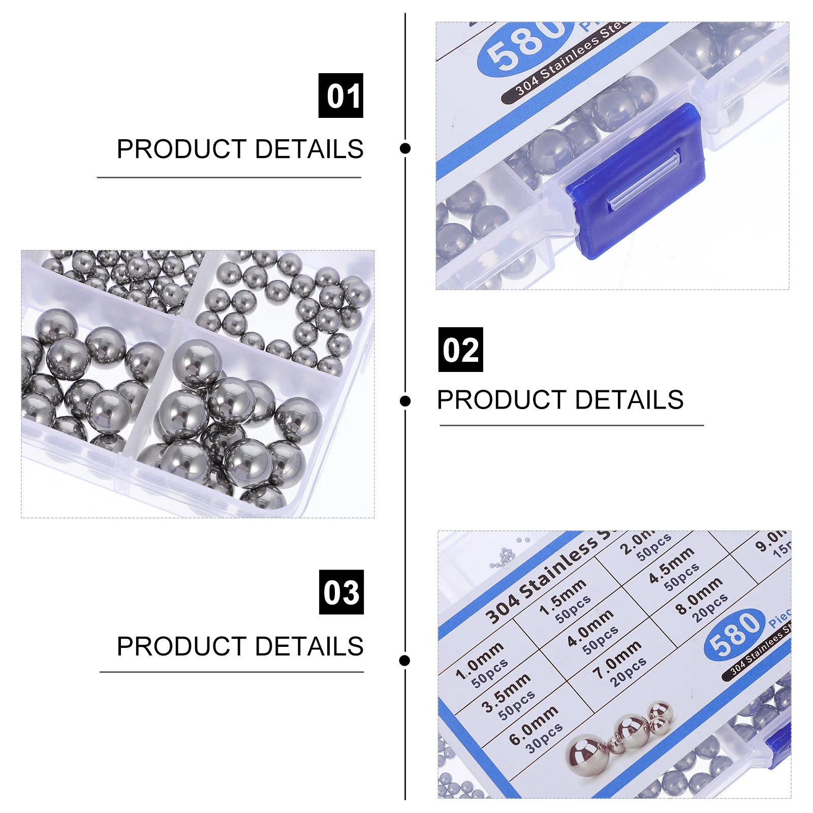 

580Pcs Stainless Steel Ball Bearings Kit High Quality Smooth Rolling Industrial Bearing Steel Balls for Machinery Auto Parts