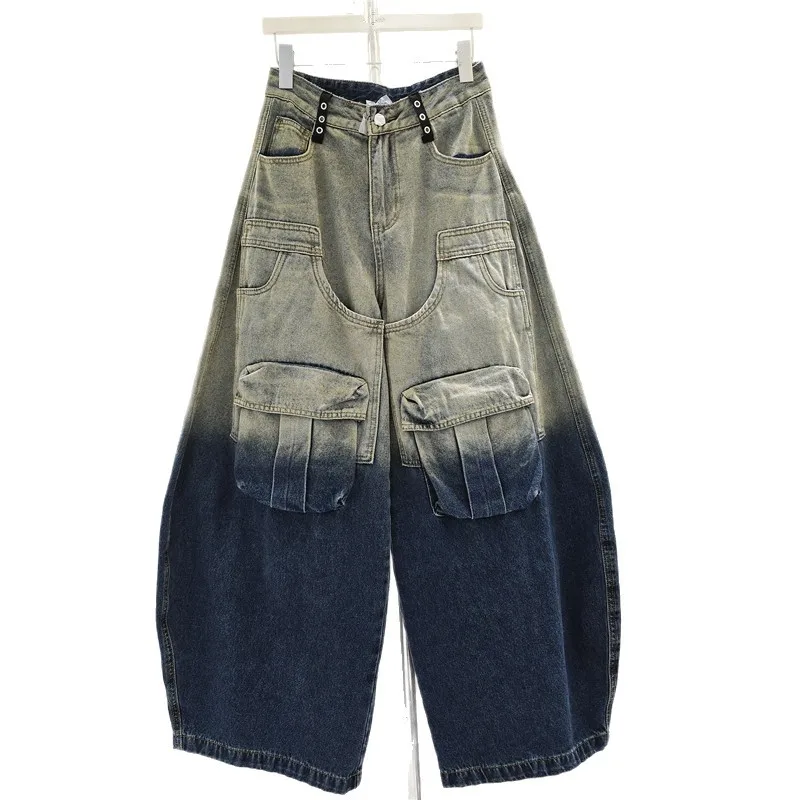 American High Street Spice Girls Vintage Washed Cargo Pants 2026 New Autumn All-match High Waist Women Wide Leg Casual Jeans