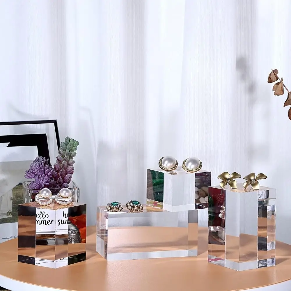 Solid Jewelry Display Riser Stands K9 Crystal Polished Acrylic Cube Display Stand Block Thickness Reusable