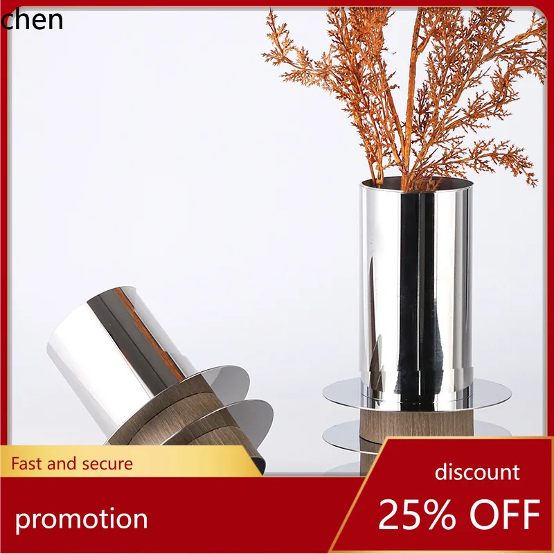 

H1 Simple Geometric Layered Metal Imitation Wood Grain Flower Vase Decorative Ornament
