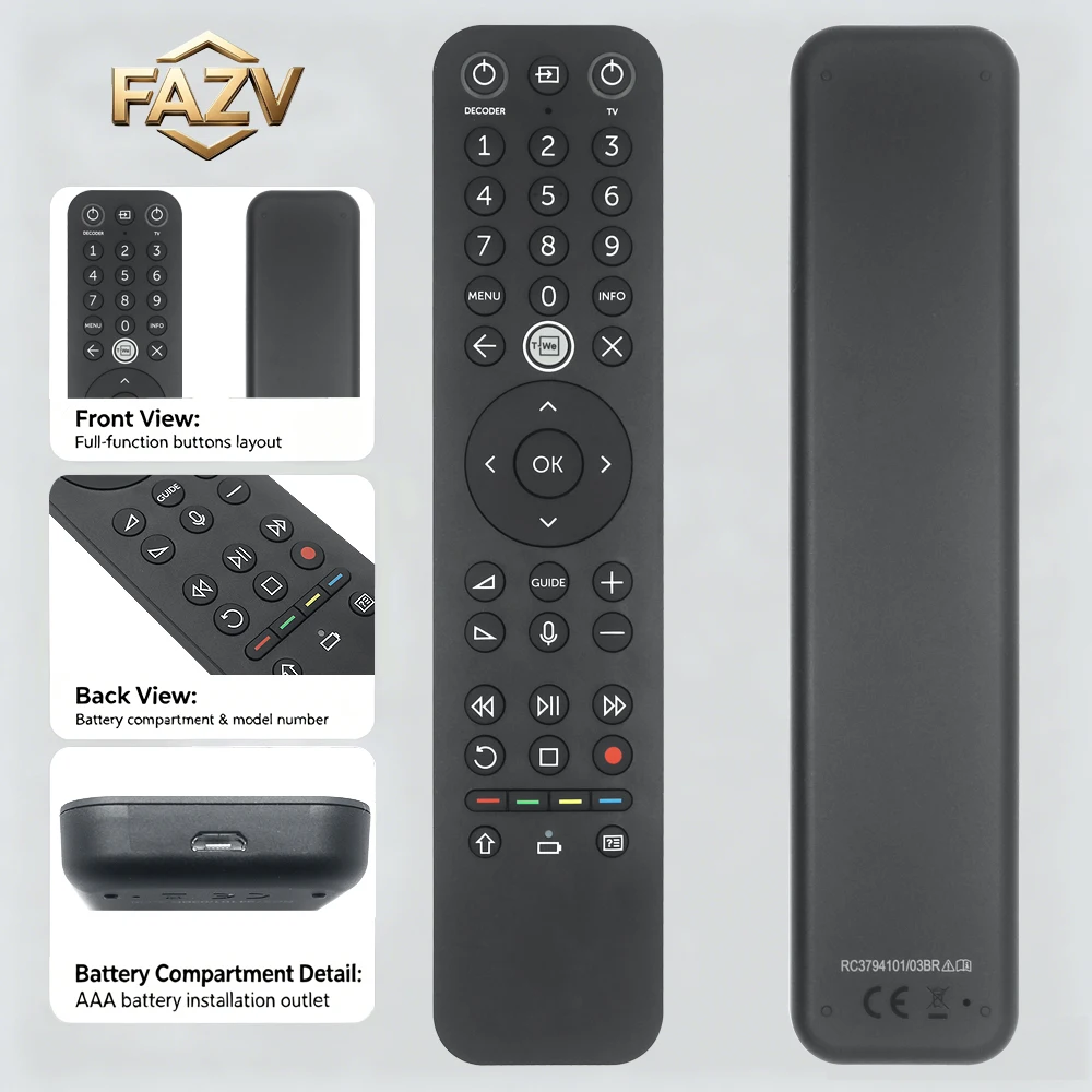 FAZV Rechargeable Voice Remote Control for T-We Box RC3794101/03BR