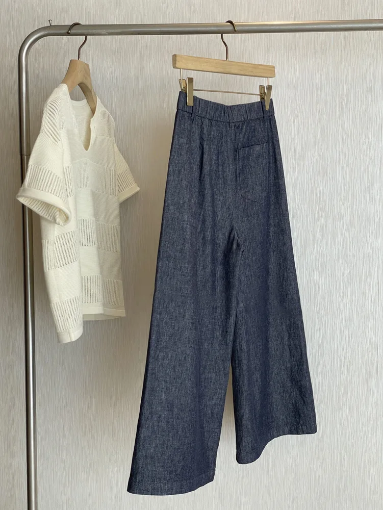 봄, 여름 여성 캐주얼 솔리드 컬러 하이 웨이스트 루즈 와이드 레그 팬츠