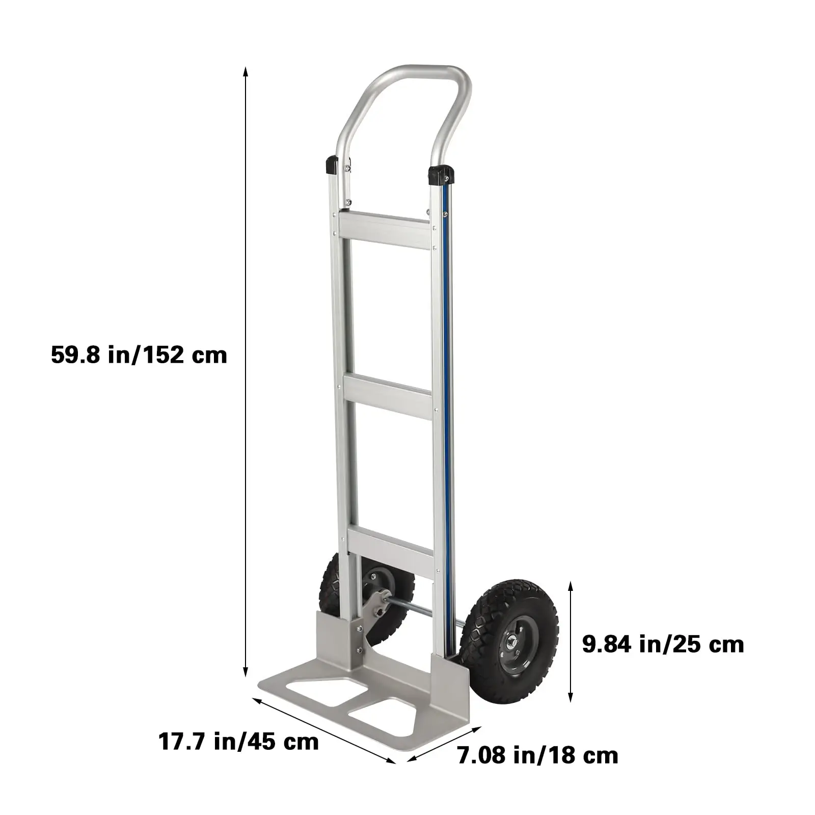 Hand Truck Dolly, Industrial Strength Heavy Duty Aluminum Dolly Cart for Moving - 500 Pound Capacity - 9.8" Rubber Wheels (Silver)