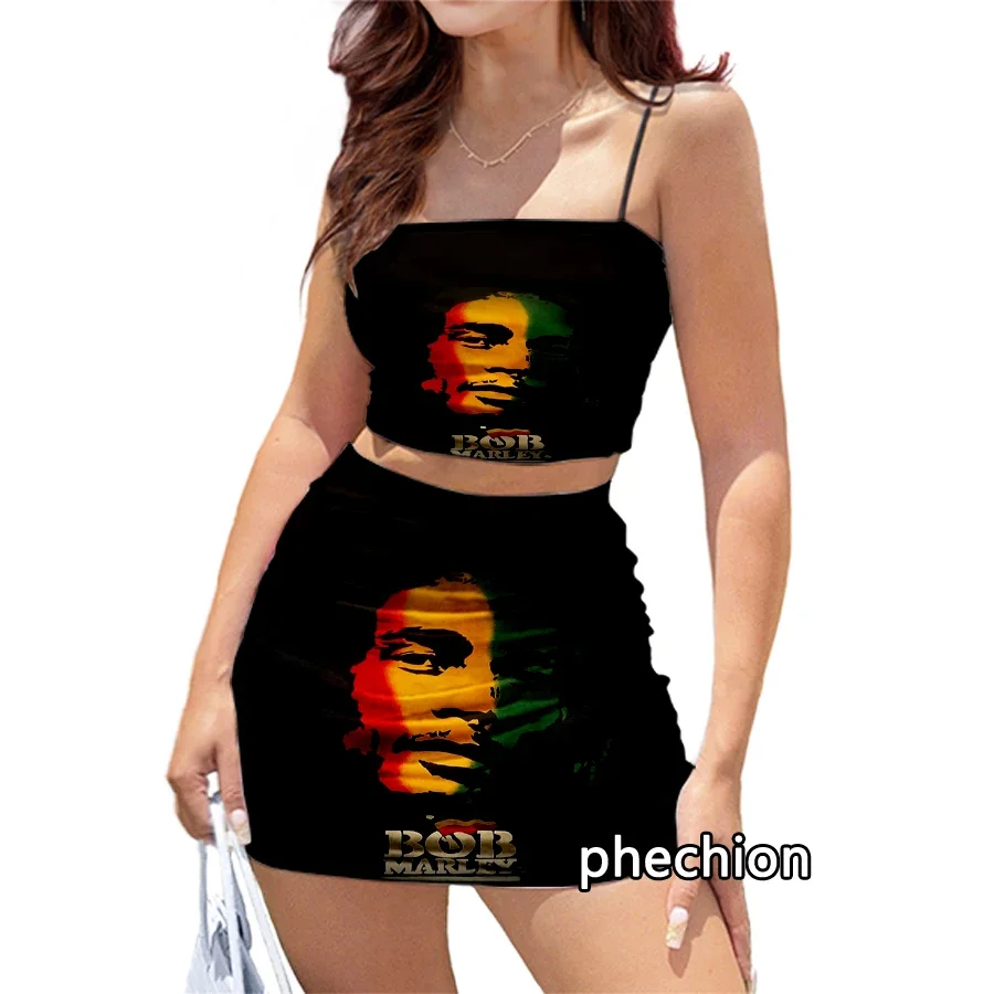 Imagem -03 - Phechion Moda 3d Imprimir Bob Marley Feminino Clube Outfits Sexy Sling Tubo Topos e Vestido Curto Peças Conjuntos de Vestido K27