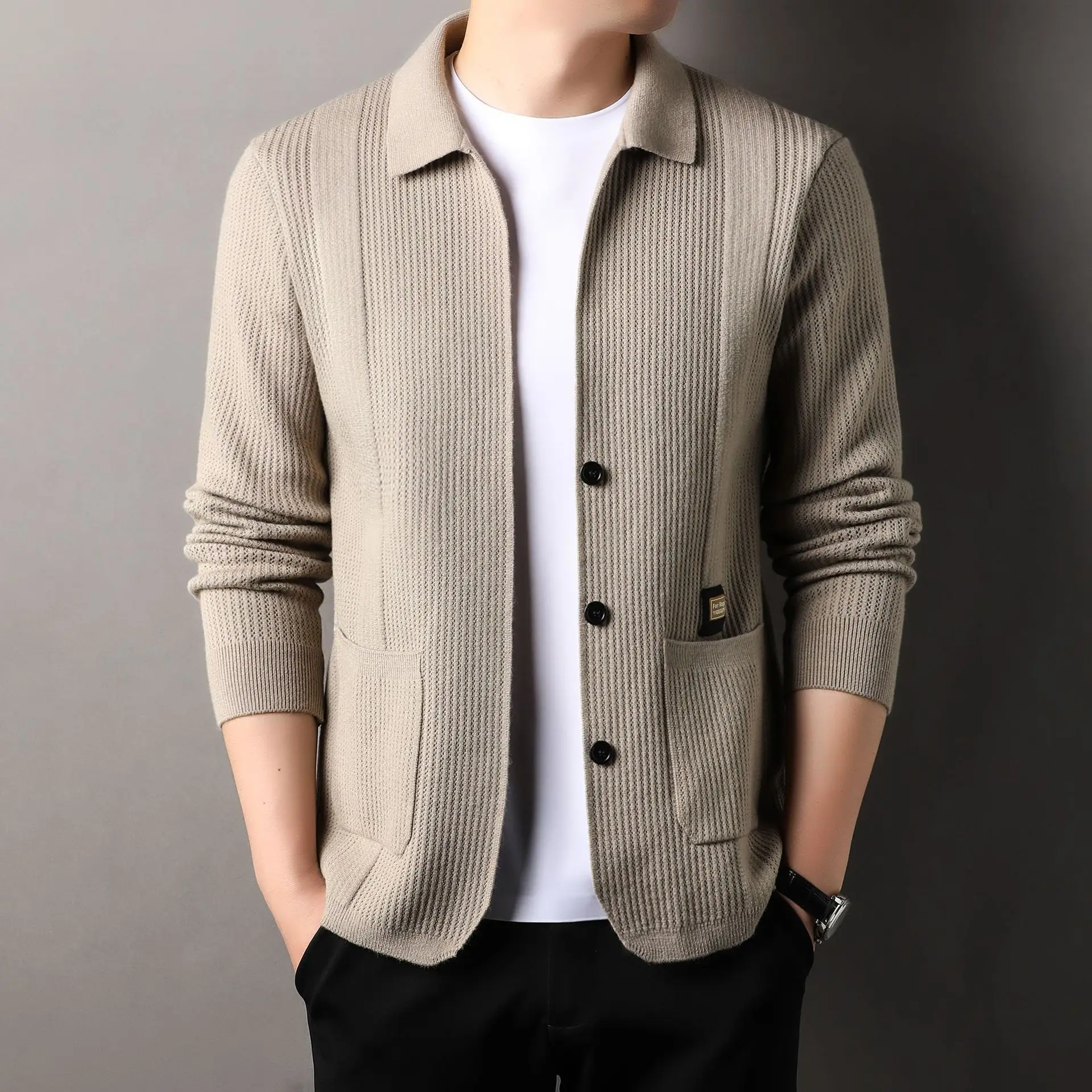 

Max Men's Knitted Open Cardigan Casual Pure Color Simple Spring New Style Long Sleeve Cotton Wool Blend Shirt for Men