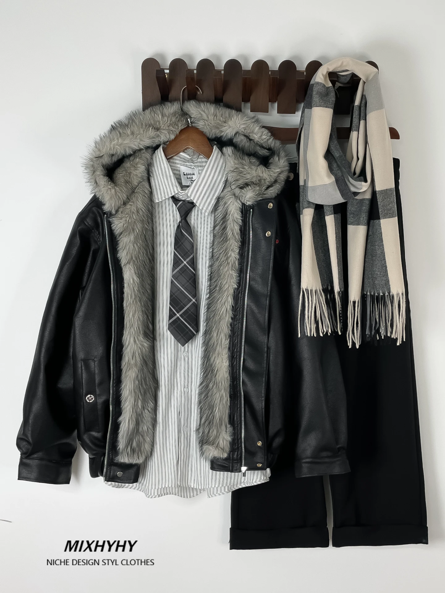 

Thiened Fce Warm Hooded Cotton Jaet Men's American Retro Leather Coat Mountain Eagle Fur Collar Cotton Outerwear