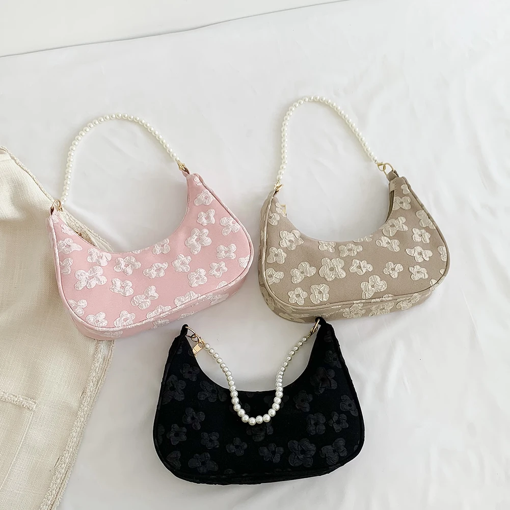 Ladies Handbags Fashion Casual Elegant Simple Women Shoulder Bag Flower Print Chain Cute Clutch Purse Female Armpit Bag