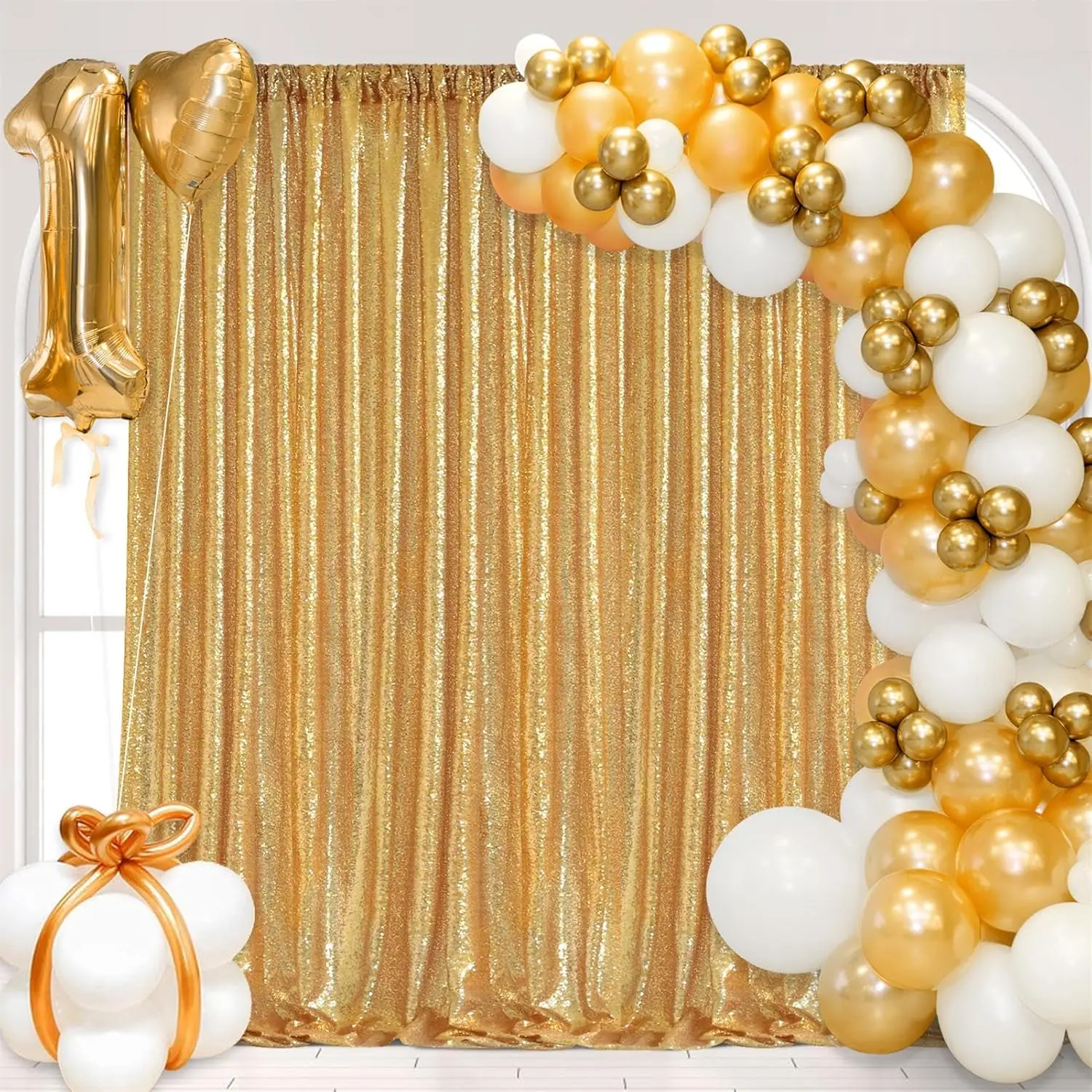 

Gold Sequin Backdrop Curtain Party: 3Pcs-7ftx7ft Glitter Background Curtains for Backdrop Gold Drapes for Parties Birthday Party