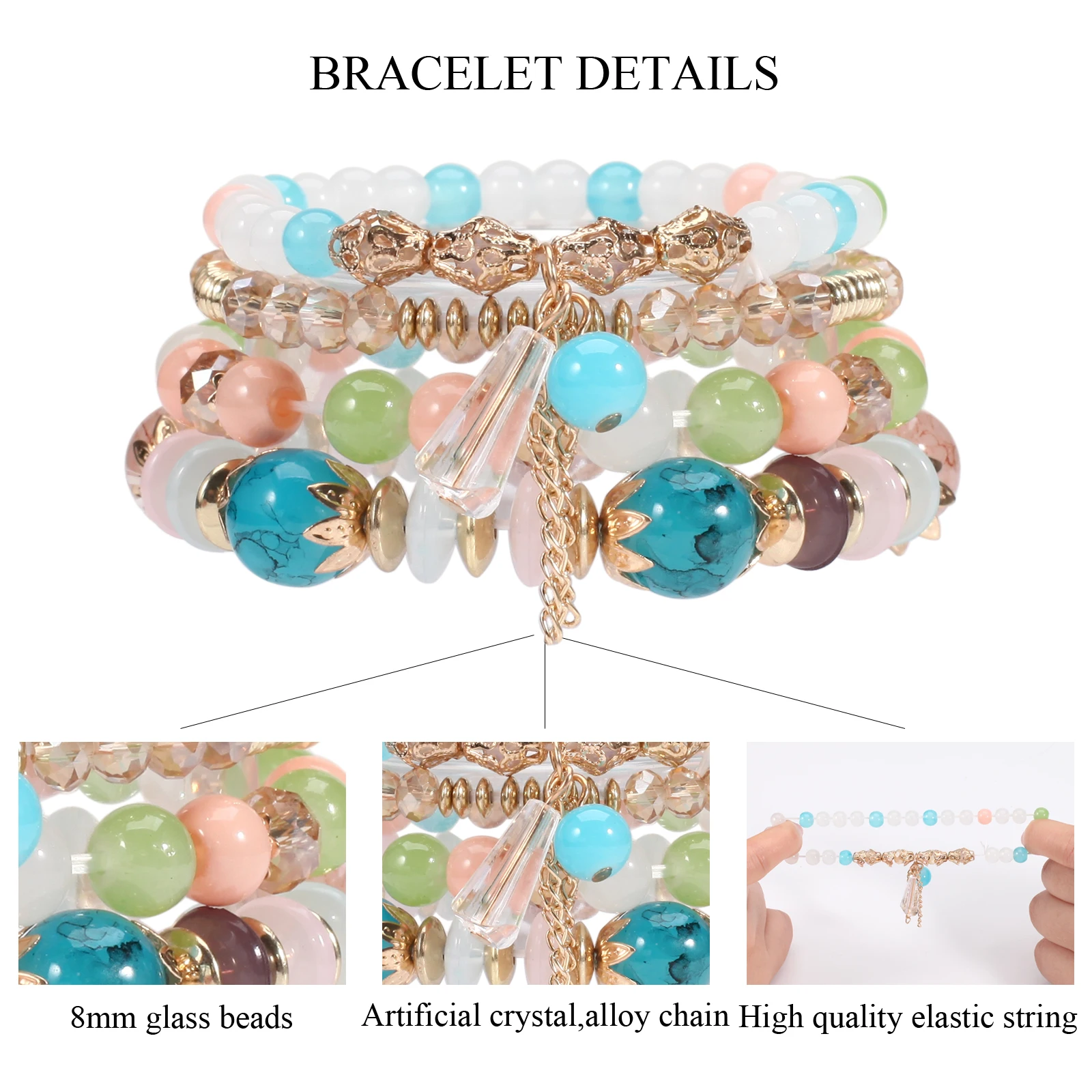 Bohemian Bracelets for Women Stretch Multilayer Colorful Beads Bracelet with Charm Jewelry