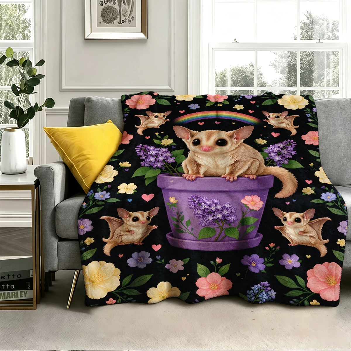 Sugar Glider Lilac Pot 2 Flannel Blanket Warm Soft Halloween Christmas Decorative Couch Warm Cozy All-Season Gift