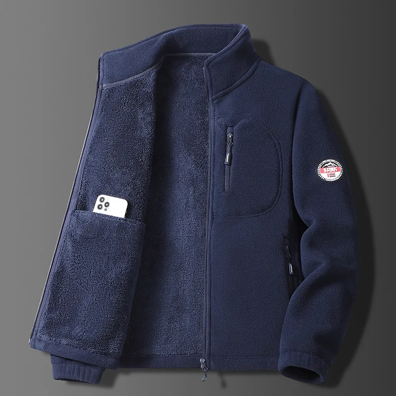 Men's Polar Fleece Jacket Thickened Fleece Cardigan Middle-Aged Stand-Up Collar Warm Autumn Winter Outerwear