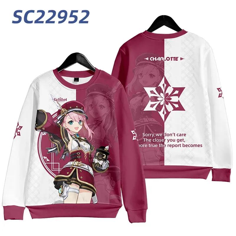 Sudadera con capucha de Anime Genshin Impact Charlotte para hombre y mujer, ropa de calle Harajuku, jersey de Hip Hop, chaqueta con capucha, prendas de vestir exteriores