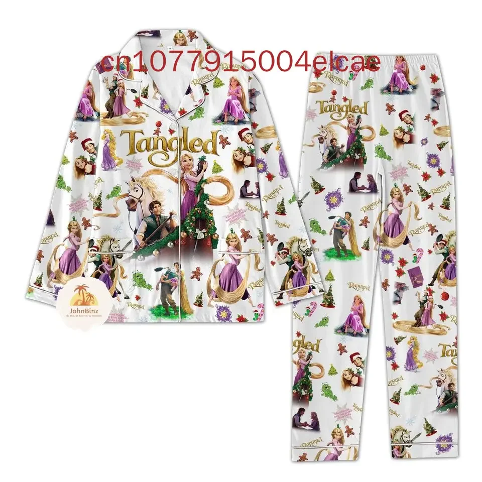 New Tangled Christmas Pajamas Set Disney 3D Printed Casual Men's and Women's Long Sleeve Shirt Pajama Set