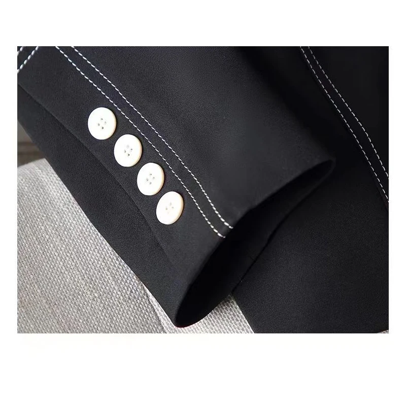 Spring Autumn Women Fashion Elegant Black White Button Slim Blazers Jacket Office Lady Notched Collar Long Sleeve Chic Suit Coat