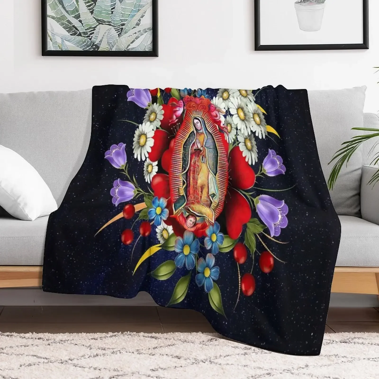 Our Lady of Guadalupe Mexican Virgin Mary Mexico Flowers Tilma Throw Blanket Winter beds Summer Beddings Blankets