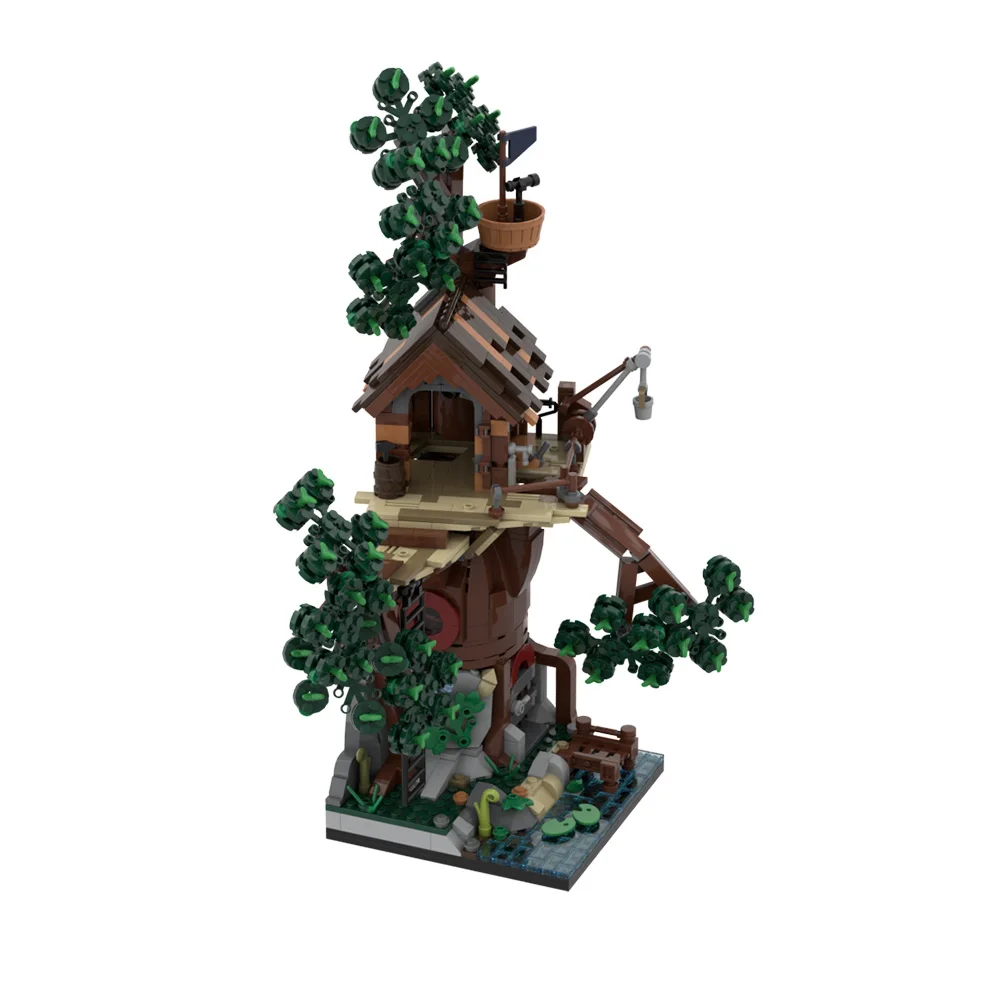 MOC Woodland Retreat zestaw modeli klocki cztery pory roku dom na drzewie scena dżungla wioska cegły DIY zabawka montażowa prezent dla dzieci