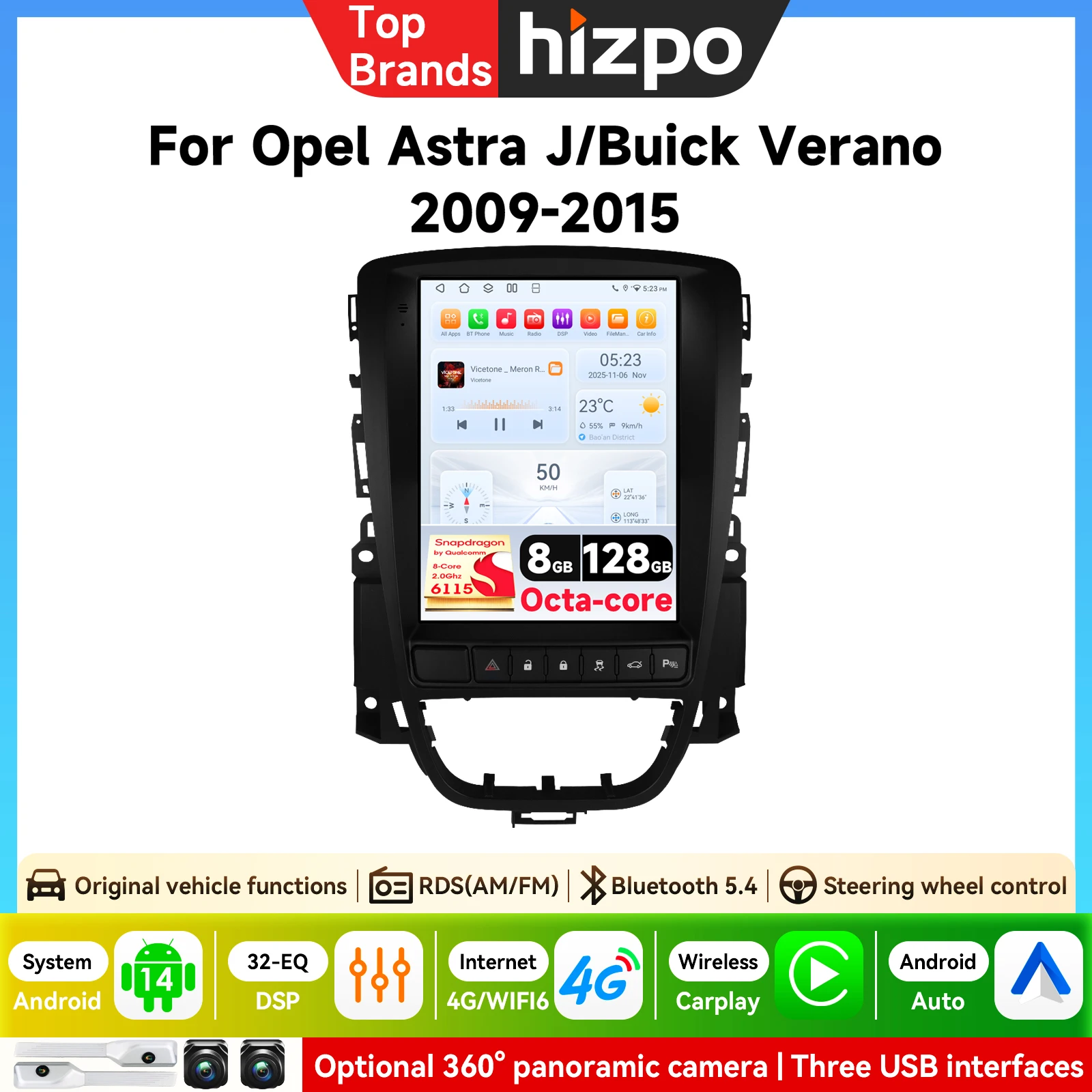 9,7'' Tesla-Style Autoradio Android für Opel Astra J Buick Verano 2009-2015 Multimedia GPS-Navigation Auto Carplay ECO Stereo