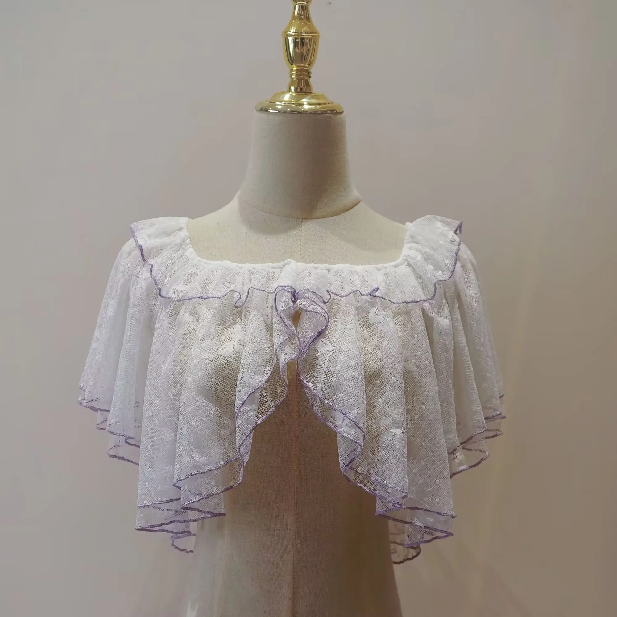 夏ロリータショート丈ラップコート レディース 可愛い キュート レース メッシュ オープンフロント ポンチョ ゴシック ガールズ レトロ キュート プリンセス ケープ ラップ