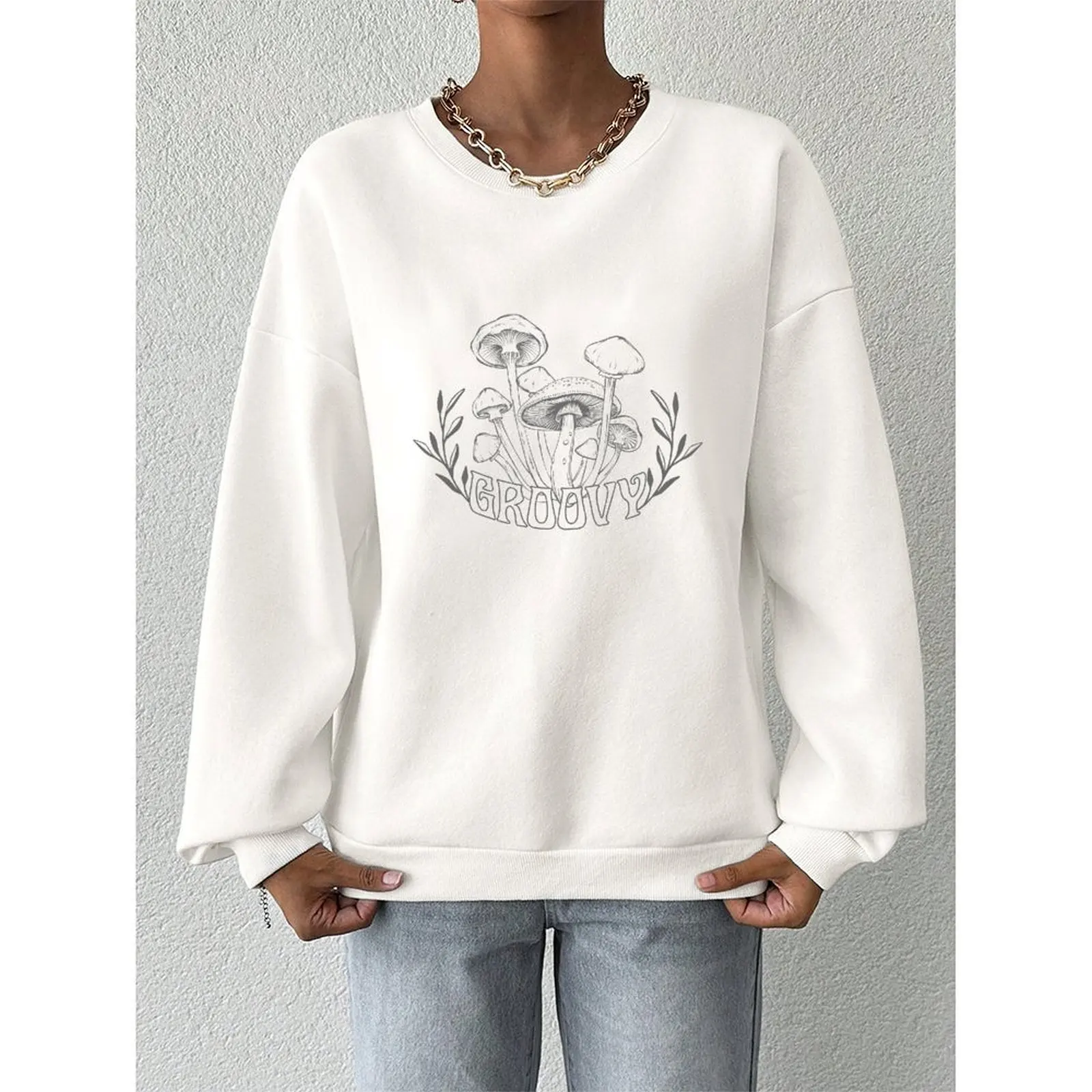 

Women's Sweatshirts O-Neck Printed Pattern Boho Loose Casual Sports Pullovers Velvet Long Sleeve Sweater Winter For Women