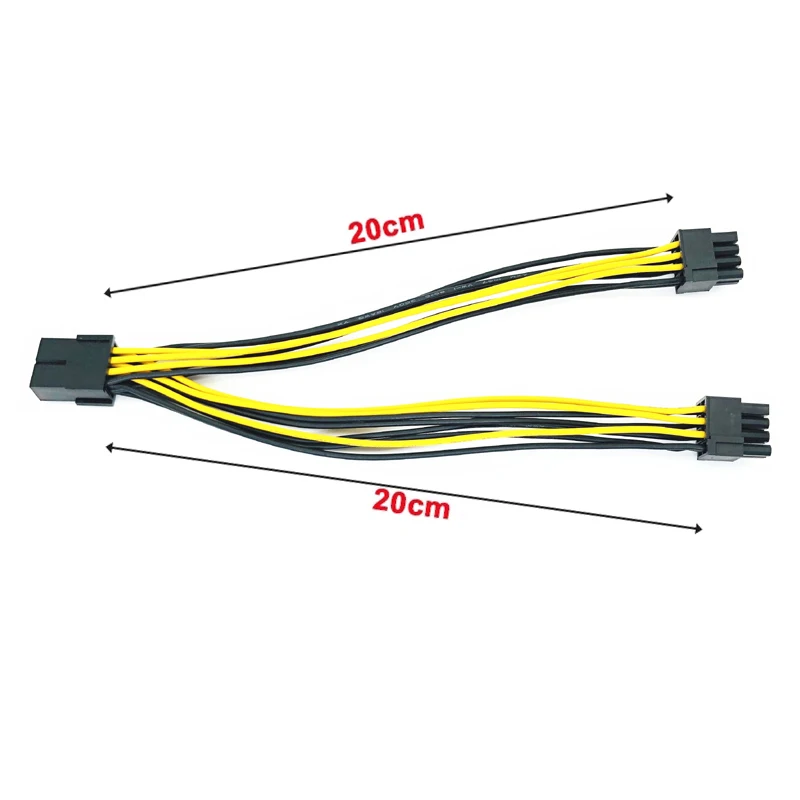 20cm gpu 8pin para 2*8pin (6 + 2) cabo de alimentação da placa gráfica para mineração de mineiro duplo pci-e pcie 8 pinos cabo divisor de fonte de alimentação