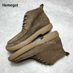 Cowhide Thick Soled Leather Shoes Men's Casual Mid-Top Lace-Up Ankle Boots Men's Shoes Autumn and Winter British Style Men Shoes
